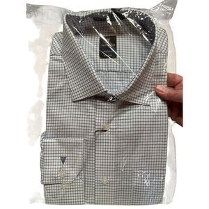 Van Heusen Men’s Long sleeve Business Button Down Shirt Sz 44 White/Navy  NIP